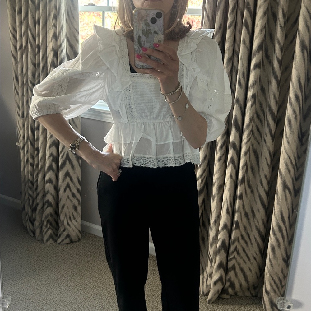 White Ruffled Peasant Blouse - Women's Top